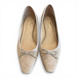 Veronica Beard Beige Suede Ballet Flats Bow Low Heel Vero Cuoio 8M